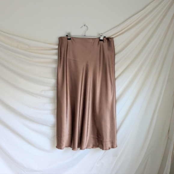 Nicole Miller Liquid Copper Satin Shiny Midi Skirt L - Picture 2 of 6